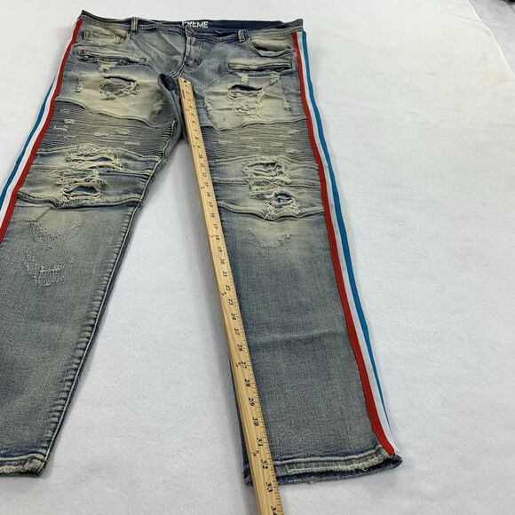 Preme Russell Devotion Moto Side Stripe Slim Stretch Jeans 42x34 Distressed - Picture 8 of 8